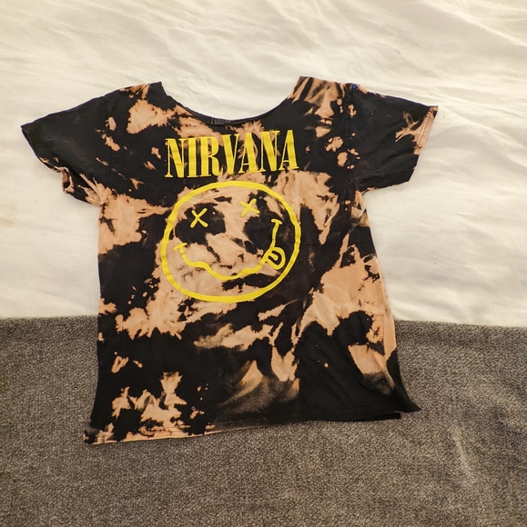 Nirvana Tie Dye Acid Wash Bleach Cut Tee Large